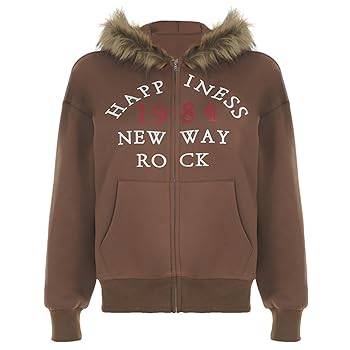 Amazon.com: Hesaco Y2k Zip Up Hoodie Fur Hooded Jacket