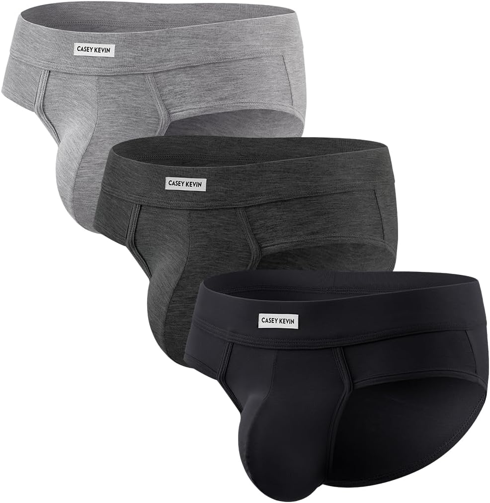 Casey Kevin Men's Underwear Breathable Briefs Lightweight 3D Contour Pouch Super Soft Comfort Tagless Underpants for Men Pack,Black/Dark Mottled Gray/Light Mottled Gray,Large - Image 7