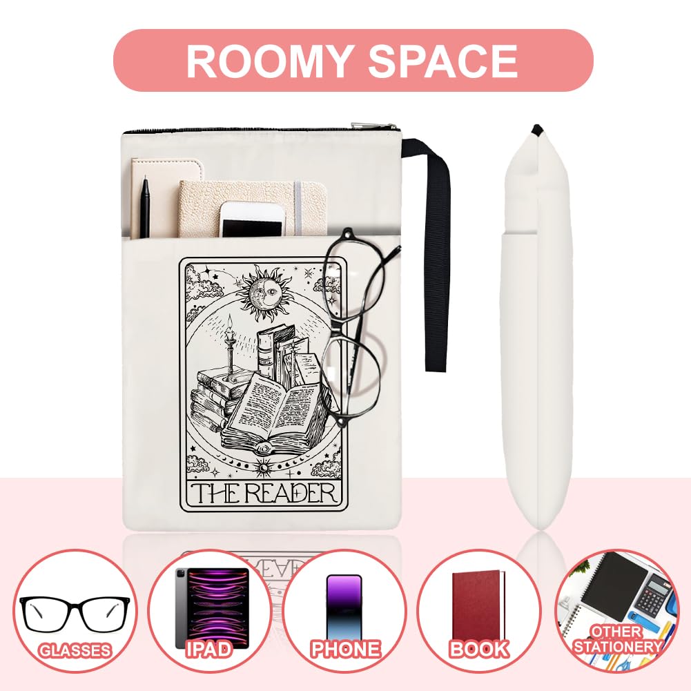 Hobbspring 1pc Paperbacks Book Covers 13.4x9.45 inch The Reader Tarot Card Book Sleeve with Zipper and Front Pocket Bookish Books Protectors for Students Teachers Back to School - Image 3