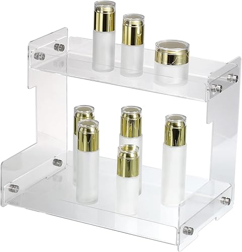 uxcell Organizador de baño, organizador de encimera de baño de 2 niveles, estante de especias de cocina, almacenamiento de cosméticos y maquillaje,