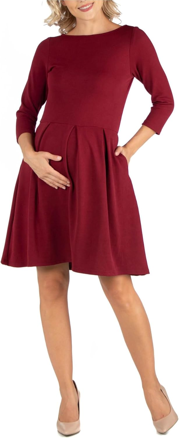Knee Length Fit N Flare Maternity Dress with Pockets
