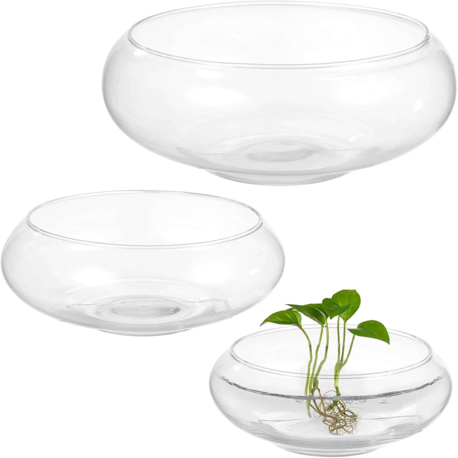 3 Pcs Glass Bowl Vases, Wide Mouth Round Glass Terrarium, Clear Floral Container, Hydroponic Planter, Fish Tank Aquarium, Planter Pot, Home Decor