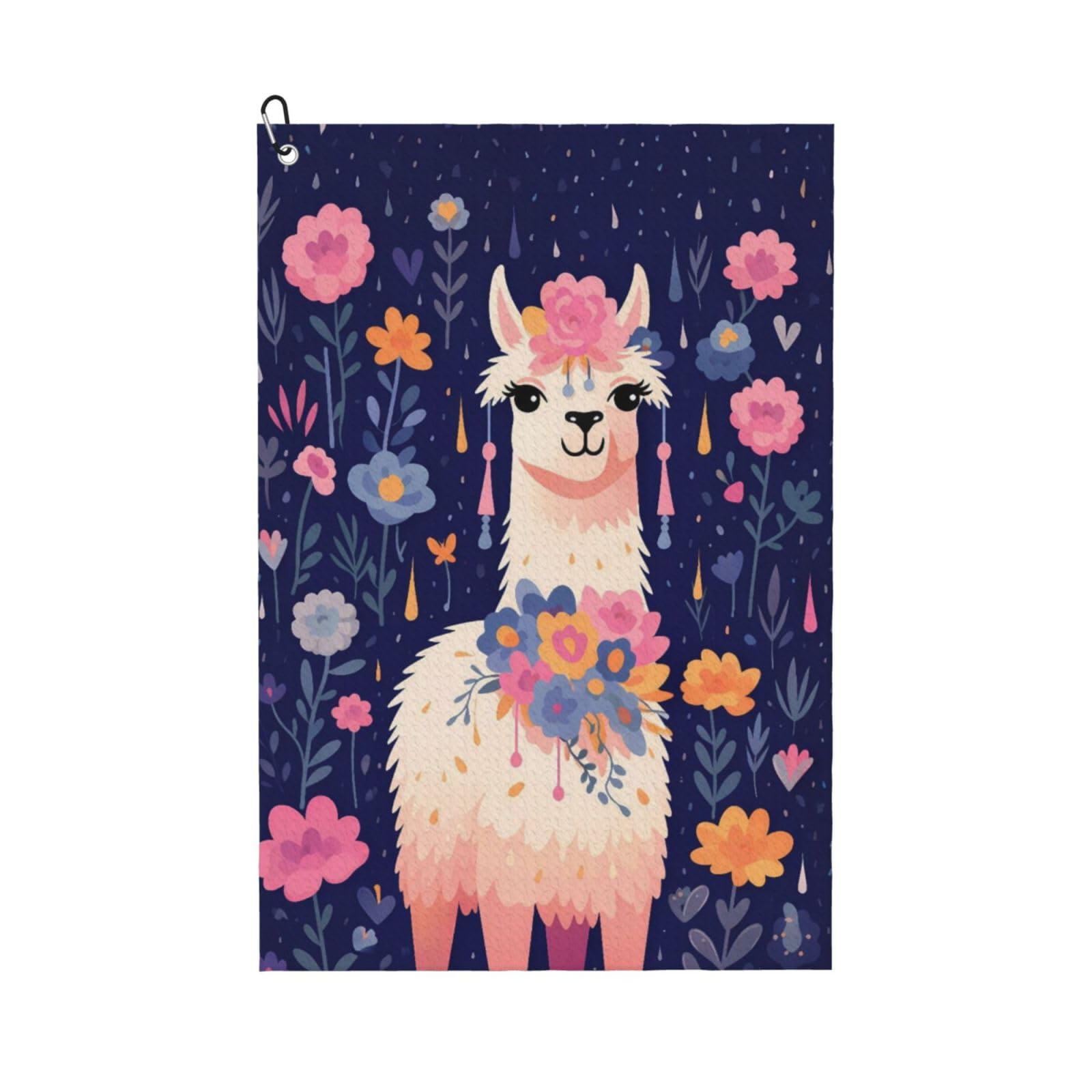 Oudrspo Charming Cute Llama & Floral Multi-Functional Golf Towel | Absorbent Quick Drying 16x24in