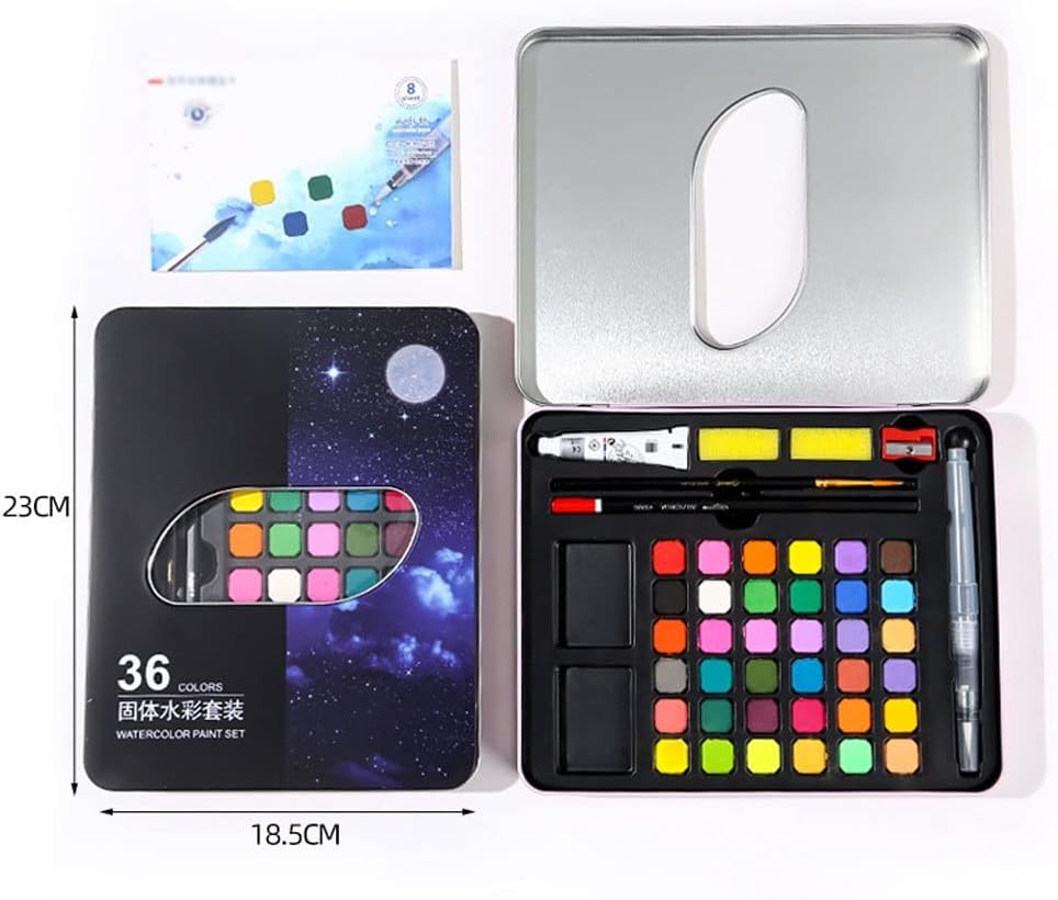 Pigment solid watercolor paint set beginner powder cake gouache painting art school supplies iron box(D) image 2