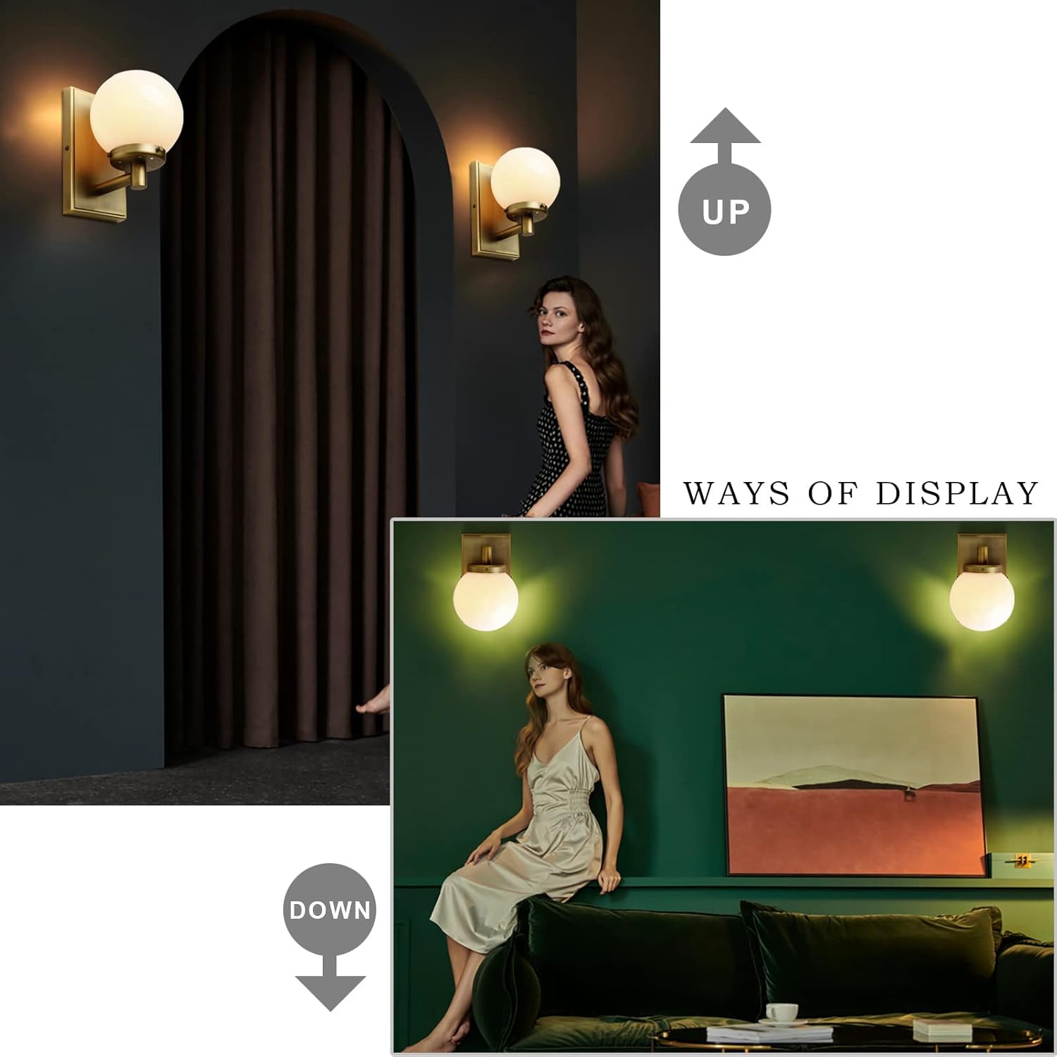 Pathson Vintage Hardwired Wall Sconce with White Globe Glass, Industrial Bathroom Vanity Light, Indoor Wall Lamp Fixtures for Hallway Kitchen Bedroom