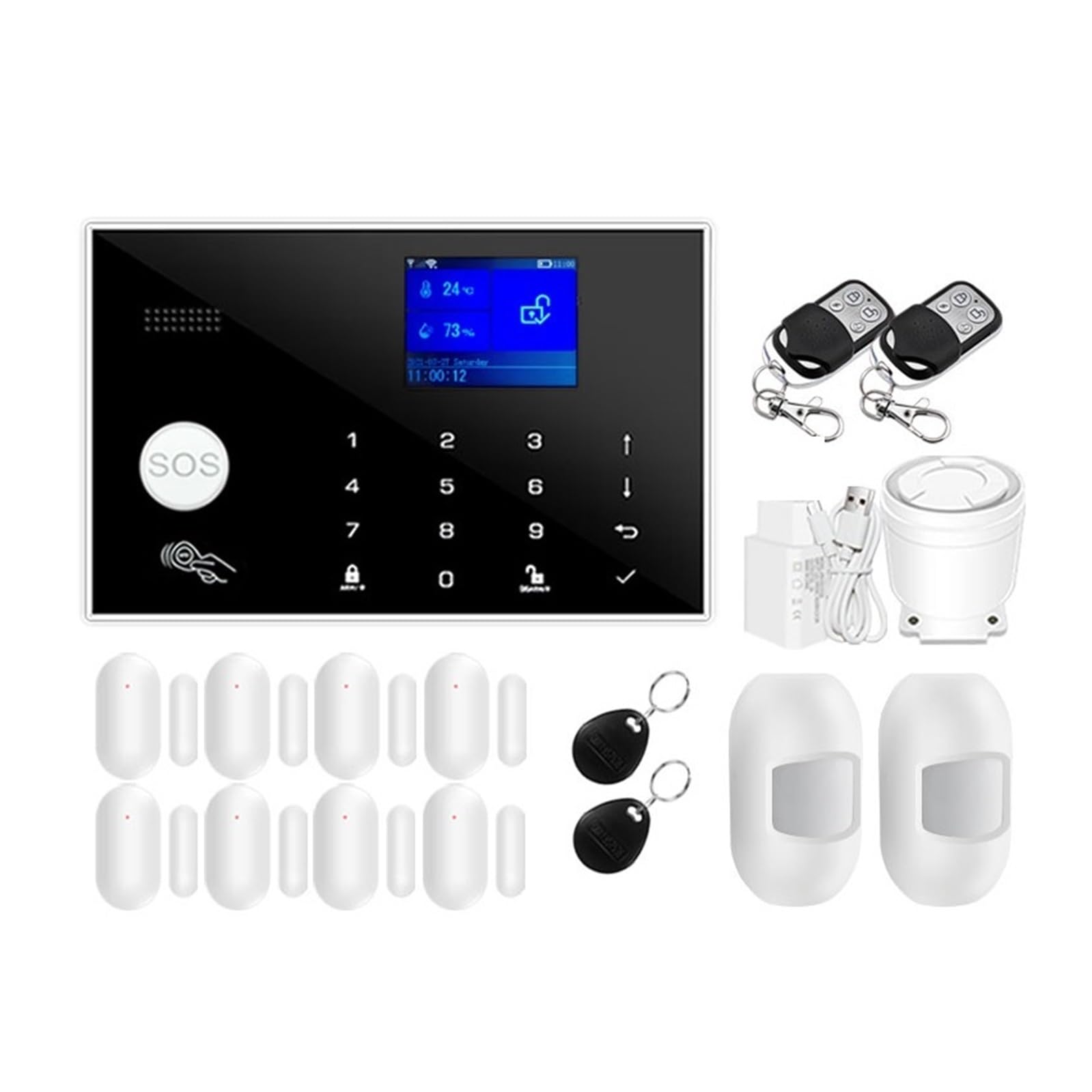 Sistemi di Sicurezza per La Casa di Allarme WiFi gsm Smart Home Schermo TFT App RFID Touch Keyboard House Antifurto Allarme di Sicurezza Supporto Commutazione Vocale(2B+30A Controller)