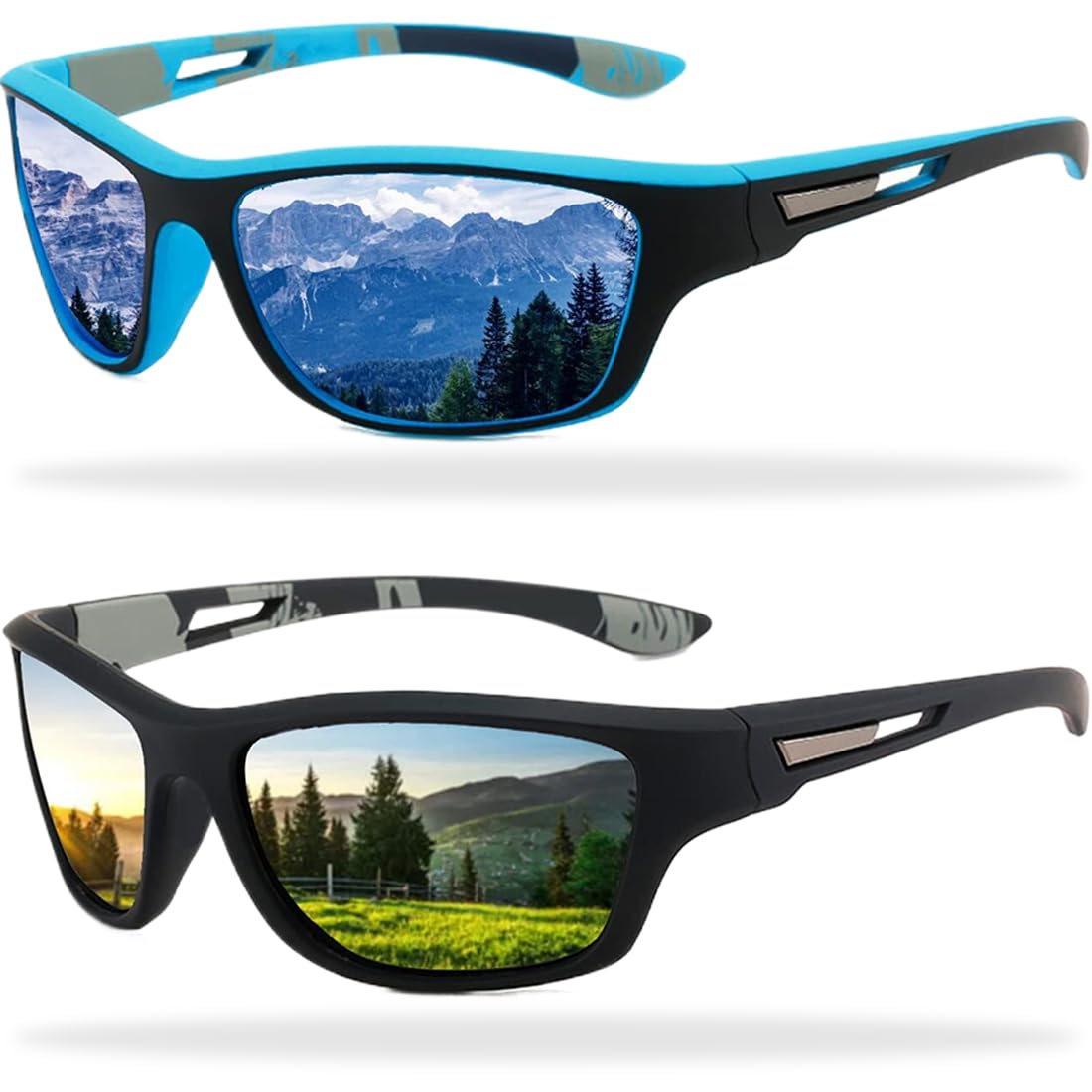 Sportowe okulary przeciwsłoneczne dla mężczyzn, polaryzacyjne okulary przeciwsłoneczne, sportowe okulary sportowe, do wędkowania, jazdy na rowerze, golfa, biegania, UV400, 2 szt