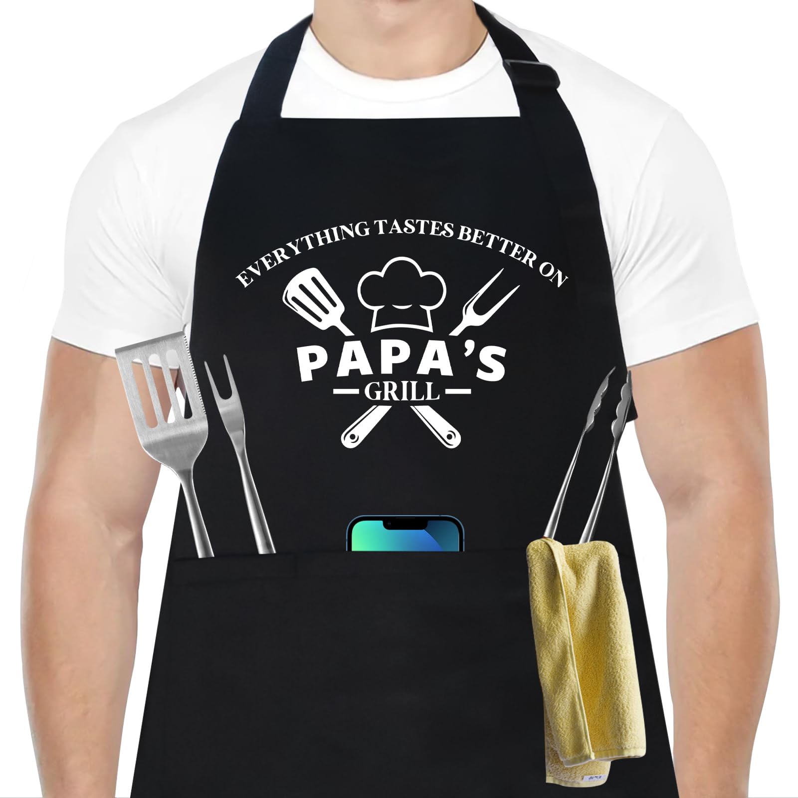 Aprons for Dad, Grandpa, Papa, Uncle, Brother, Father's Day Christmas Birthday Grilling Apron with 3 Pockets