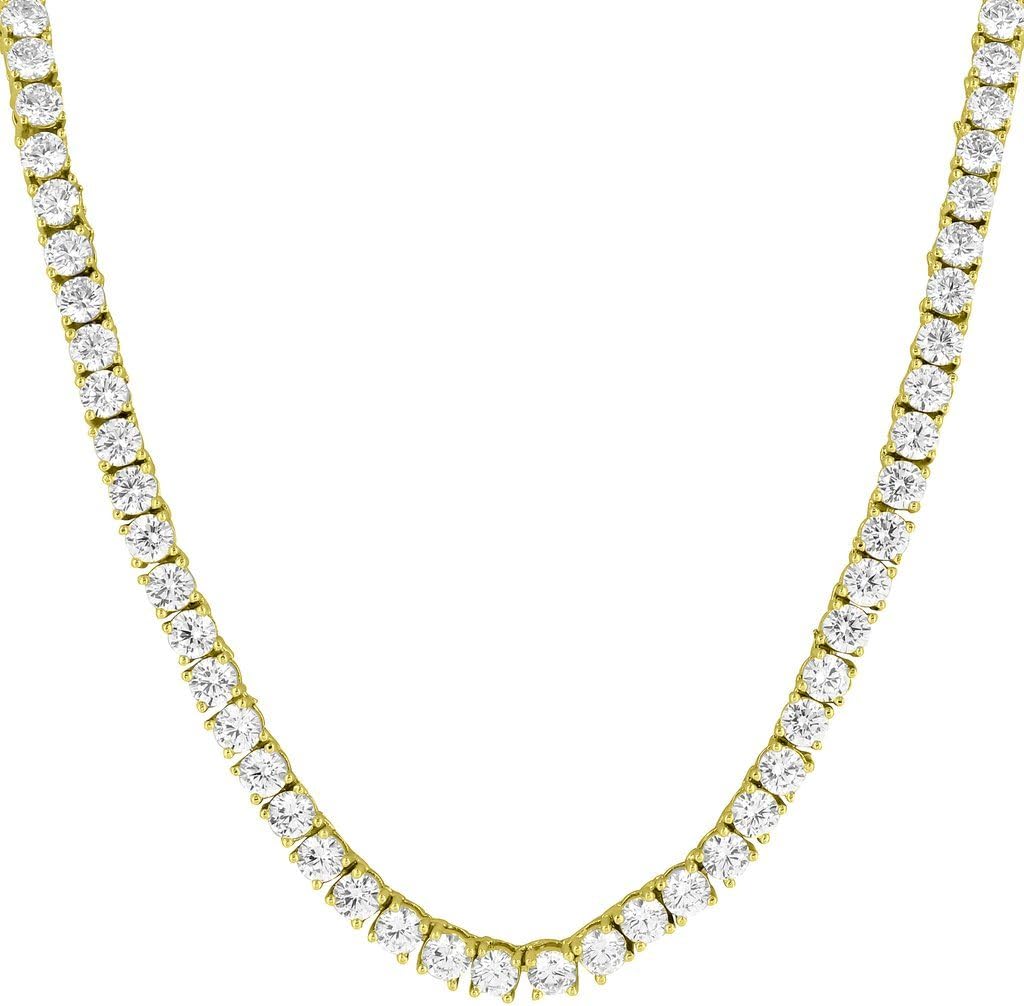 Unisex ANTI-TARNISH Solid 925 Sterling Silver Silver Baguette Pave CZ Playboy Bunny Pendant 4mm Tennis Chain AAA CZ Stones One Row Necklace 16-30"