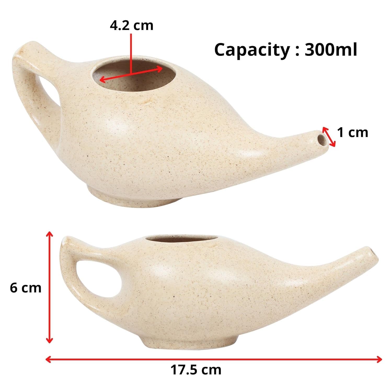 QIMACPLUS Leak-Proof Durable Ceramic Jal Neti Pot | Non-Metallic, Lead-Free, Microwave & Dishwasher Safe with Comfortable Grip | 1 PCS (Brown Matt - 220 ML) 3