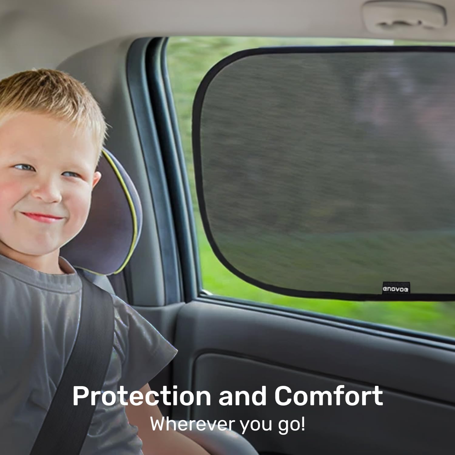 Color Black 2 pack Enovoe Car Window Shades for Baby (2 Pack) - 21x14 Inches Sun Shade Blocker, Cling - Glare Shield and UV Rays Protection for Your Child - Side Windows Screens for SUV- Mesh Window Shades for car Baby