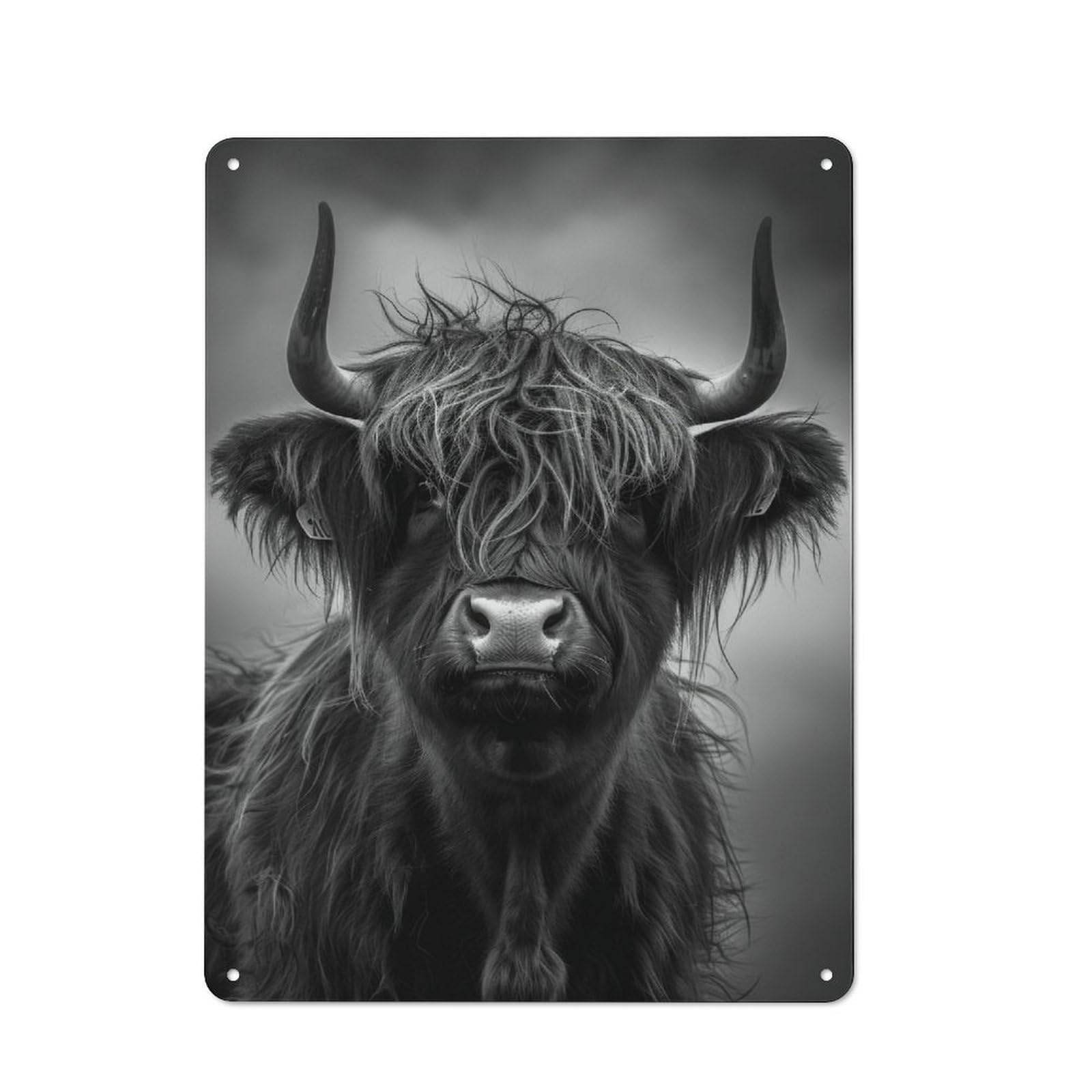 Classic Black& White Highland Cow Portrait Photo Metal Wall Sign 40x30cm, Pub Wall Decor for Diner, Restaurant, Shed Or Kitchen