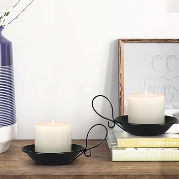 Matte Black Iron Candle Holders with Handle for Pillar Candles 4Pcs