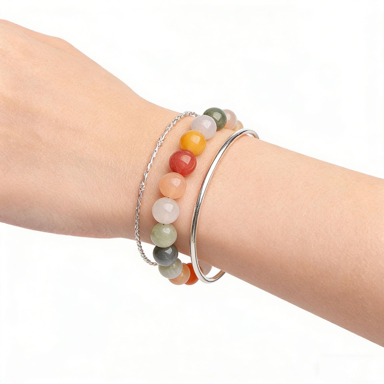 Echtes mehrfarbiges Haarquarz-Armband Rutilquarz-Haararmband in weißem Rauch, natürlicher seidiger Kristall für Harmonie und Kreativität, elastisches Stretch-Armband Unisex,4a,7MM