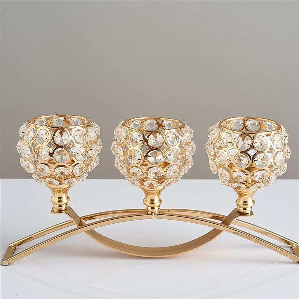 Crystal Candle Holder 3 Arms Candelabra Wedding Table Ornament Silver Golden Candlelight Arch Bridge Goblet Candle Holder (Color : A) (B)