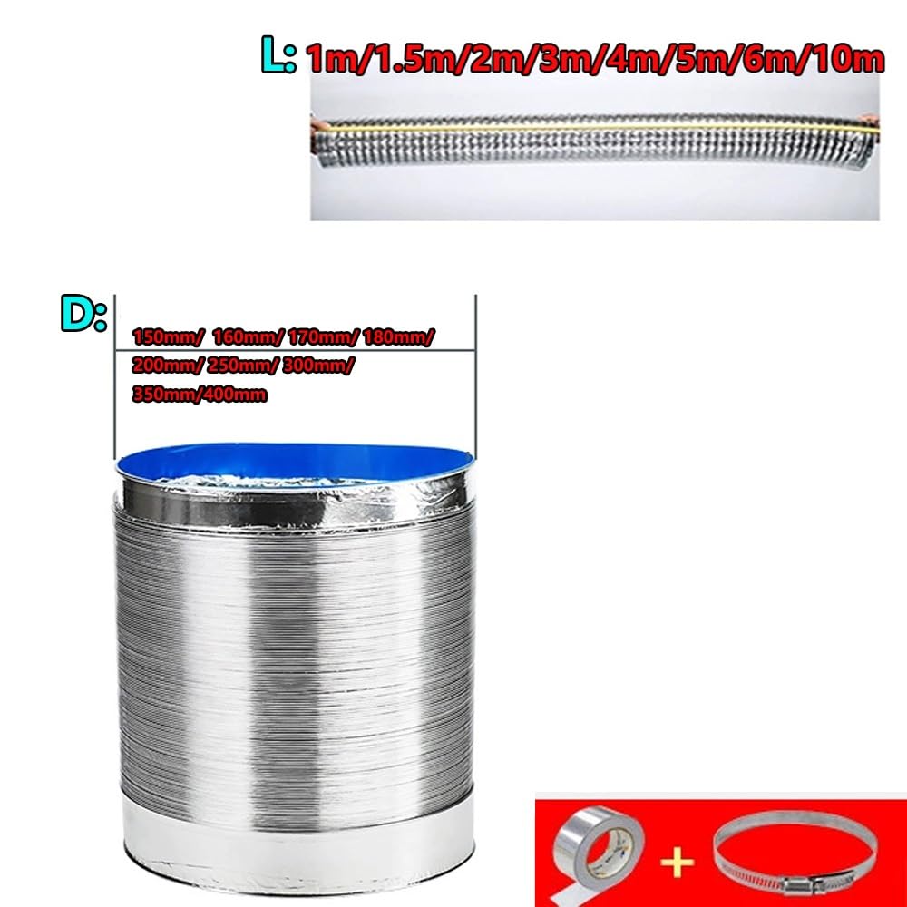 Tuyau D'Evacuation Seche Linge Flexible Conduit De Ventilation Isolé Ø15cm/20cm/25cm/30cm/40cm Tuyau De Fumée Pour Hotte De Cuisine Climatisation(L 4m(13ft),D 350mm(13.7"))