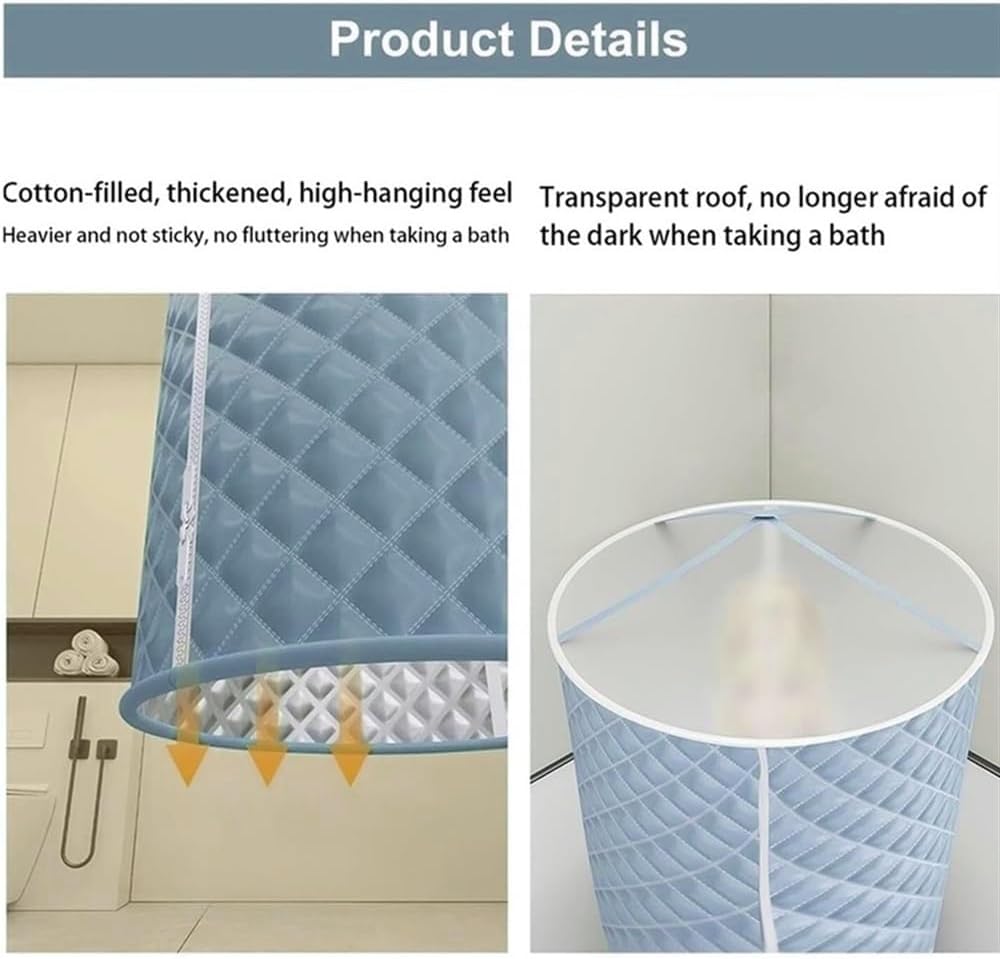 Shower Curtain, Round Hanging Heat Insulation Bath Curtain for Shower, Waterproof Folding Outdoor Camping Bathroom Toilet Tent with Zipper, for Shower, Toilet, Clothing, Beach