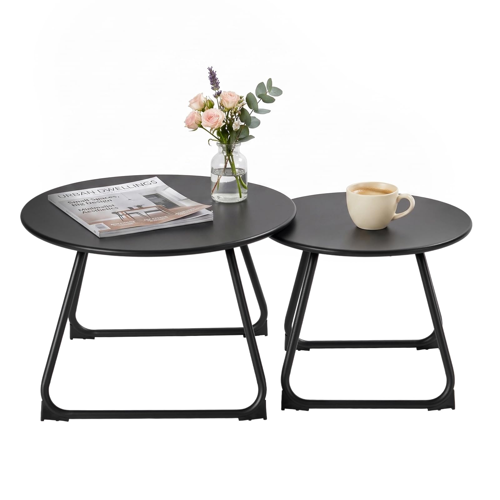 NATURAL EXPRESSIONS Aluminium Beistelltisch Outdoor 2er Set, Ø60/46 cm