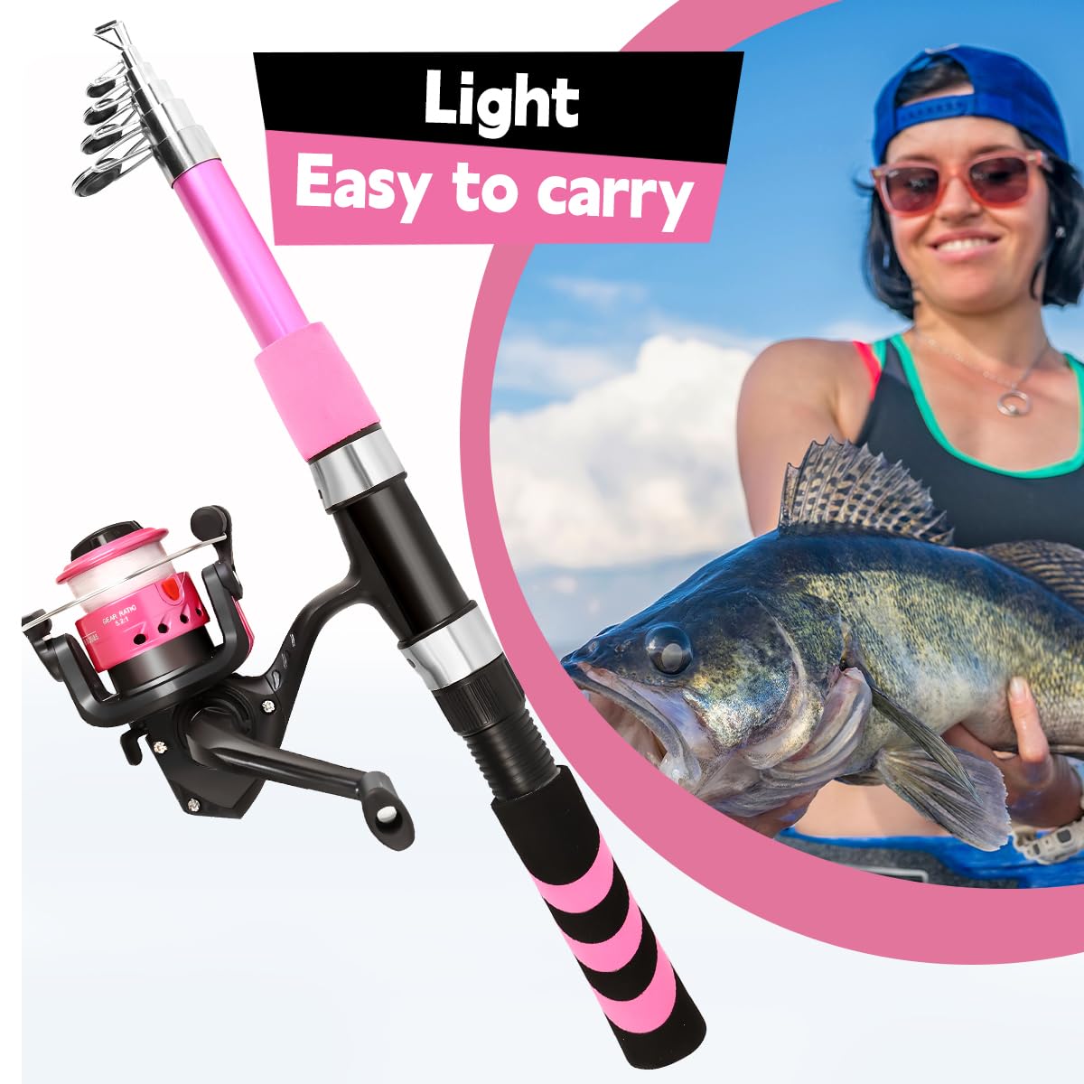 Yoilreyl Fishing Rod and Reel Combos Glass Fibre Telescopic Fishing Pole with Reel Combo Sea Fishing Rod Kit Suitable for Beginners and Teenagers (Spinning Rod, 1.8M 5.91FT)
