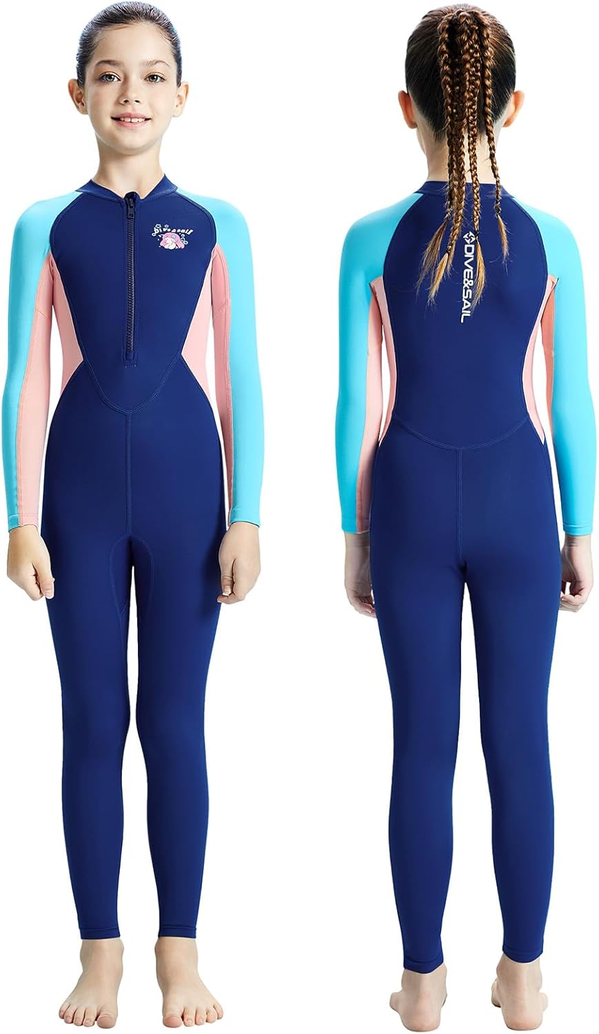 IDOPIP Girls One Piece Swimsuit Long Sleeve Rash Guard Swimwear UV Protection Full Coverage Bathing Suit for Kids 3-12 Years