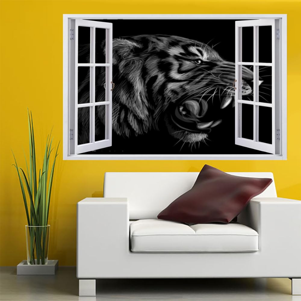 3D Wandaufkleber Tiger-Durchbruch – Selbstklebend, 90x60 Cm, Für Wohnzimmer, Bad, Schlafzimmer