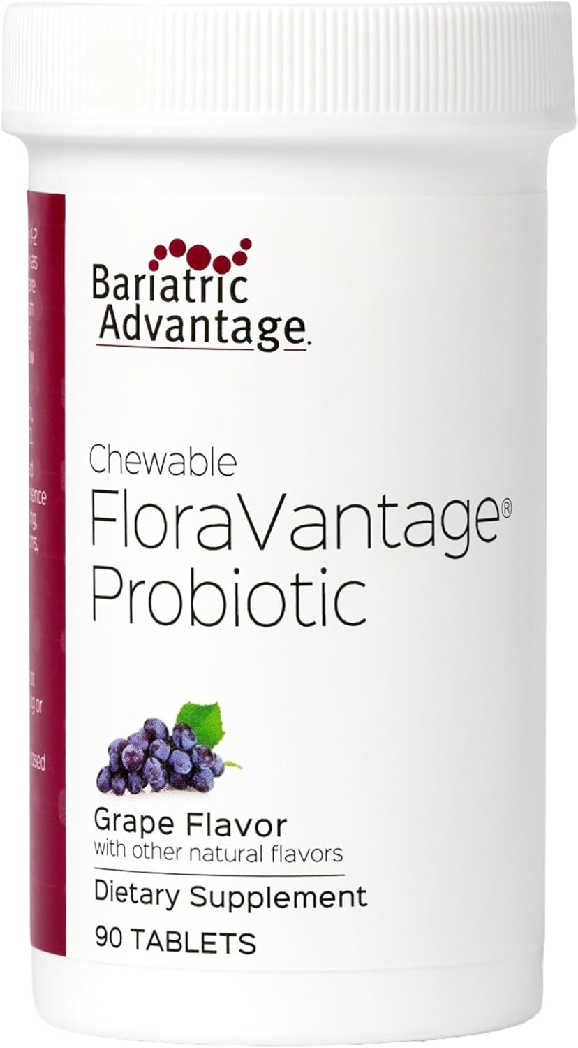 Bariatric Advantage Chewable FloraVantage Probiotic - 10 Billion CFUs - Probiotic Supplement - Supports Gut Health & Immune System* - Vegetarian & Gluten-Free - Grape Flavor - 90 Count
