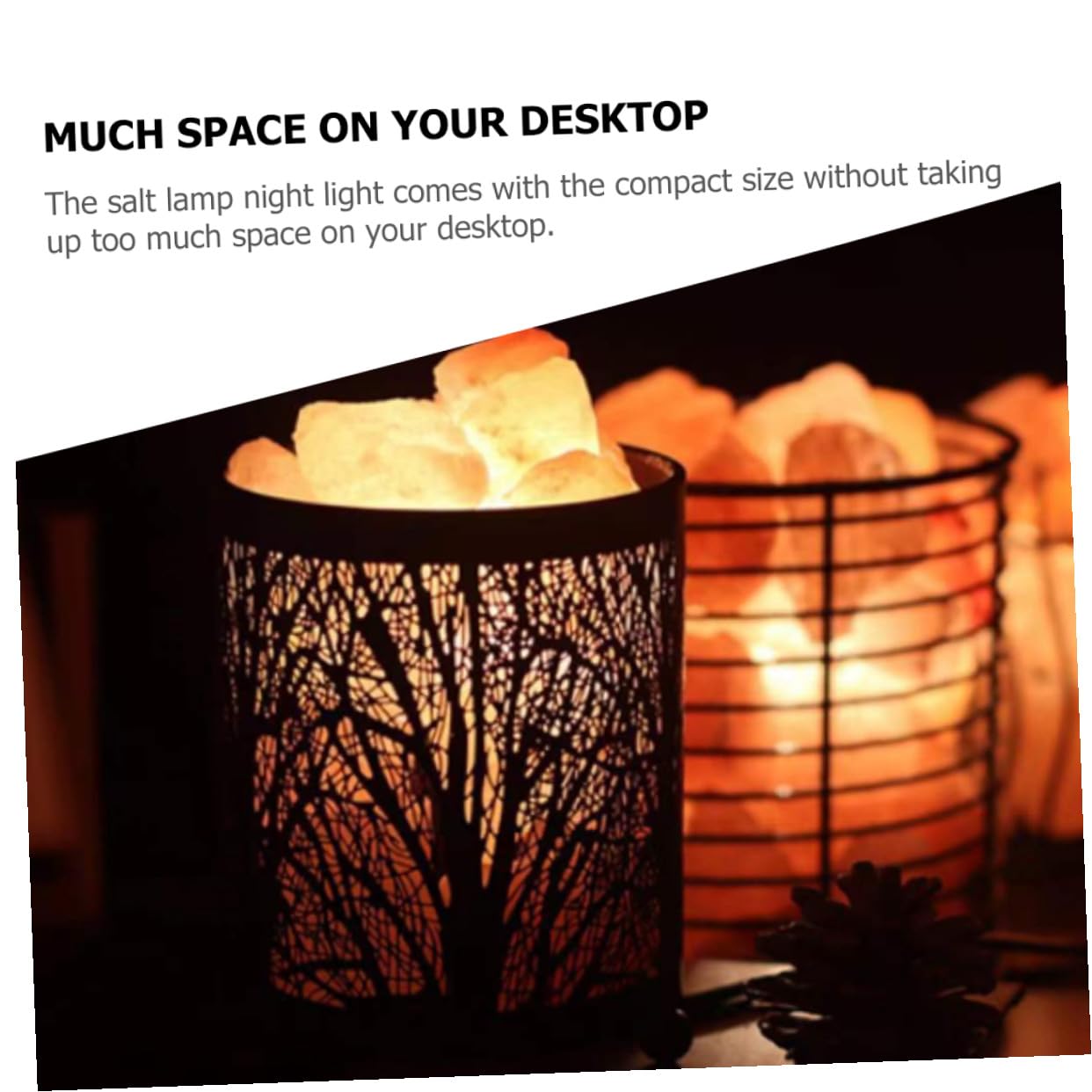 Lampe de Table Sel de L'himalaya Décorative avec Ampoules, Fer Noir