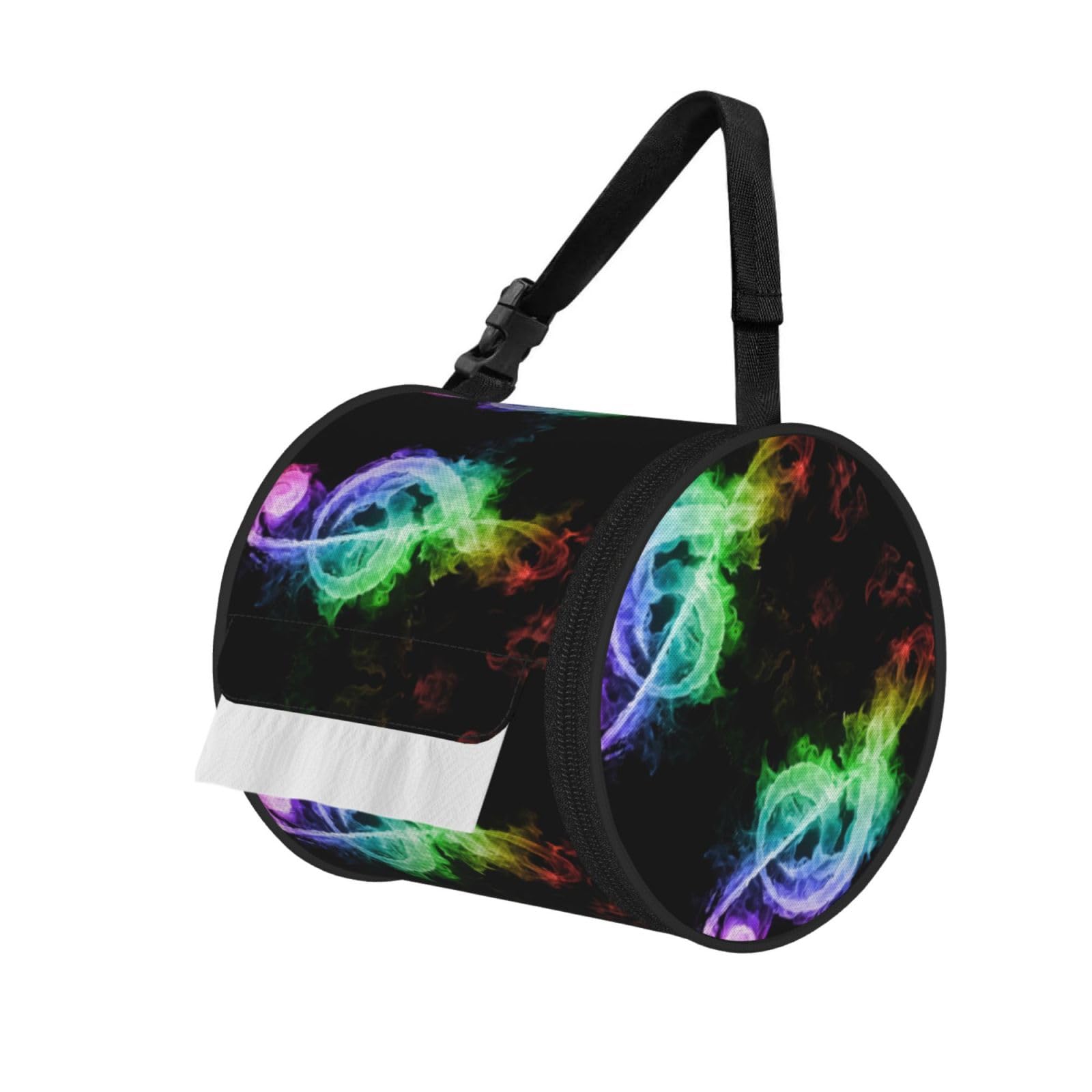 Colorful Music Notes Printed Pet-Proof Toilet Roll Bag, Durable Oxford Cloth with Handle for Travel Tent Kitchen
