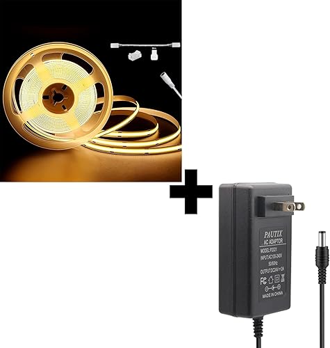 PAUTIX COB - Tira de luces LED de 20 pies20.0 ft, 3000 K, blanco cálido, 504 LEDsm, 6000 lm CRI90+ súper brillante DC24V cinta LED flexible para