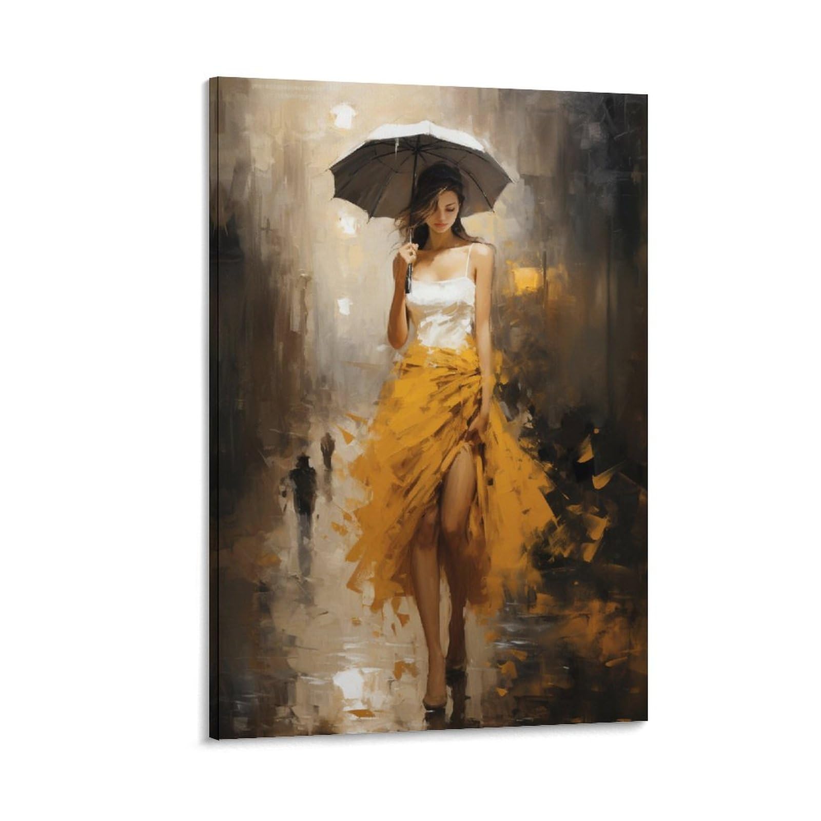 Ayaros Women's Frame-White Umbrella Street White Umbrella Street Canvas Wall Art For Bedroom Retro Gorgeous Dressed Wall Decor Poster For Room Aesthetic Framed 20X30 Inch