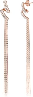 Meissa Pendientes Bailarinas para Boda de Mujer Colgantes con Piedra de Plata 925 Pendientes Largos de Diamantes (Oro Rosado)