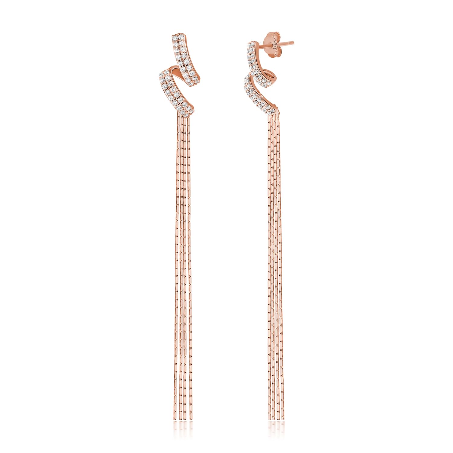 Meissa Orecchini pendenti Orecchini con pietra argento 925 Orecchini da ballo per la donna Matrimonio Dichiarazione Orecchini lunghi Diamante, Oro rosa