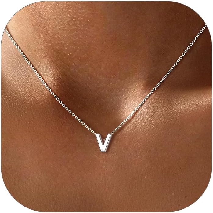 ChicSilver 925 Sterling Silver Initial Necklace for Women Girls Dainty Small Letter Jewelry Personalized Gift (with Gift Box)
