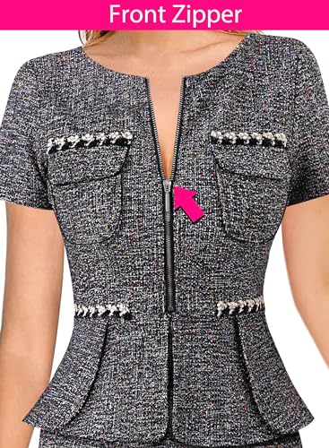 Image of VFSHOW Womens 2024 Business Work Office Peplum Crew Neck Front Zipper Pockets Sheath Bodycon Dress