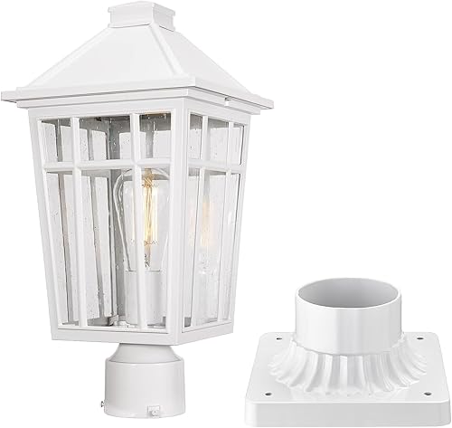 Darkaway Luces de poste grandes para exteriores de 17 pulgadas + adaptador de luz de poste, postes de lámpara con iluminación exterior de vidrio