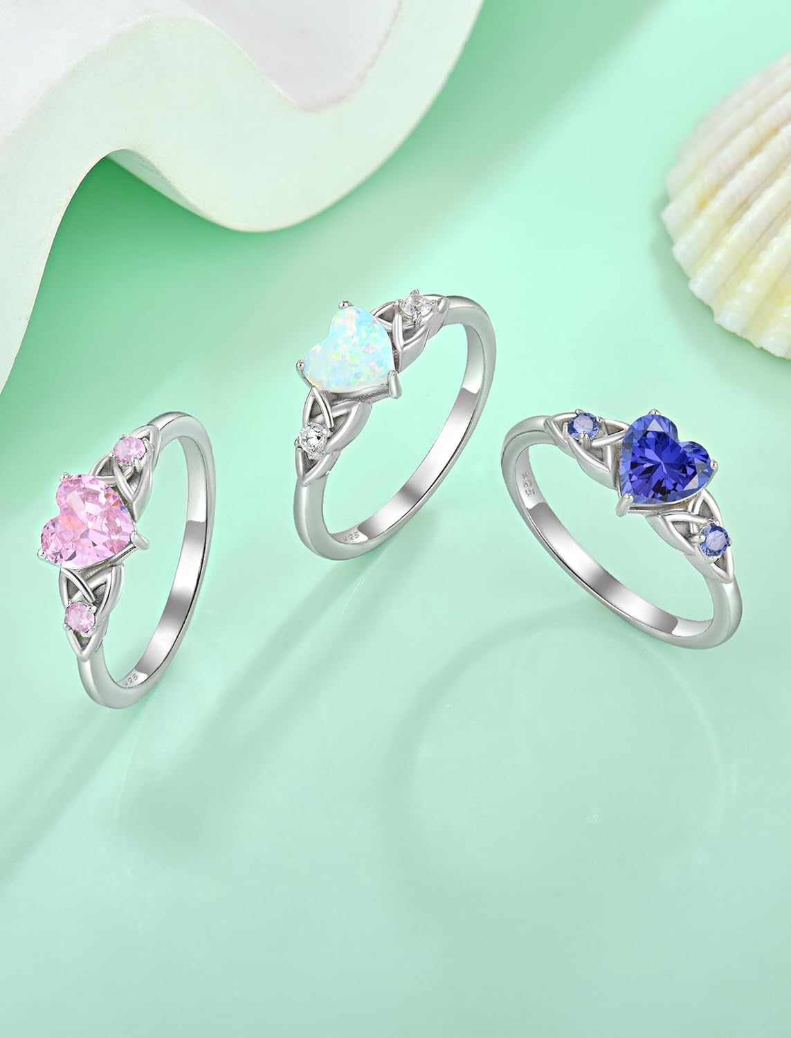 Celtic Knot Rings for Women 925 Sterling Silver Solitaire Ring Wedding Engagement Band Heart Birthstone Jewelry Size 5-10 - Image 5