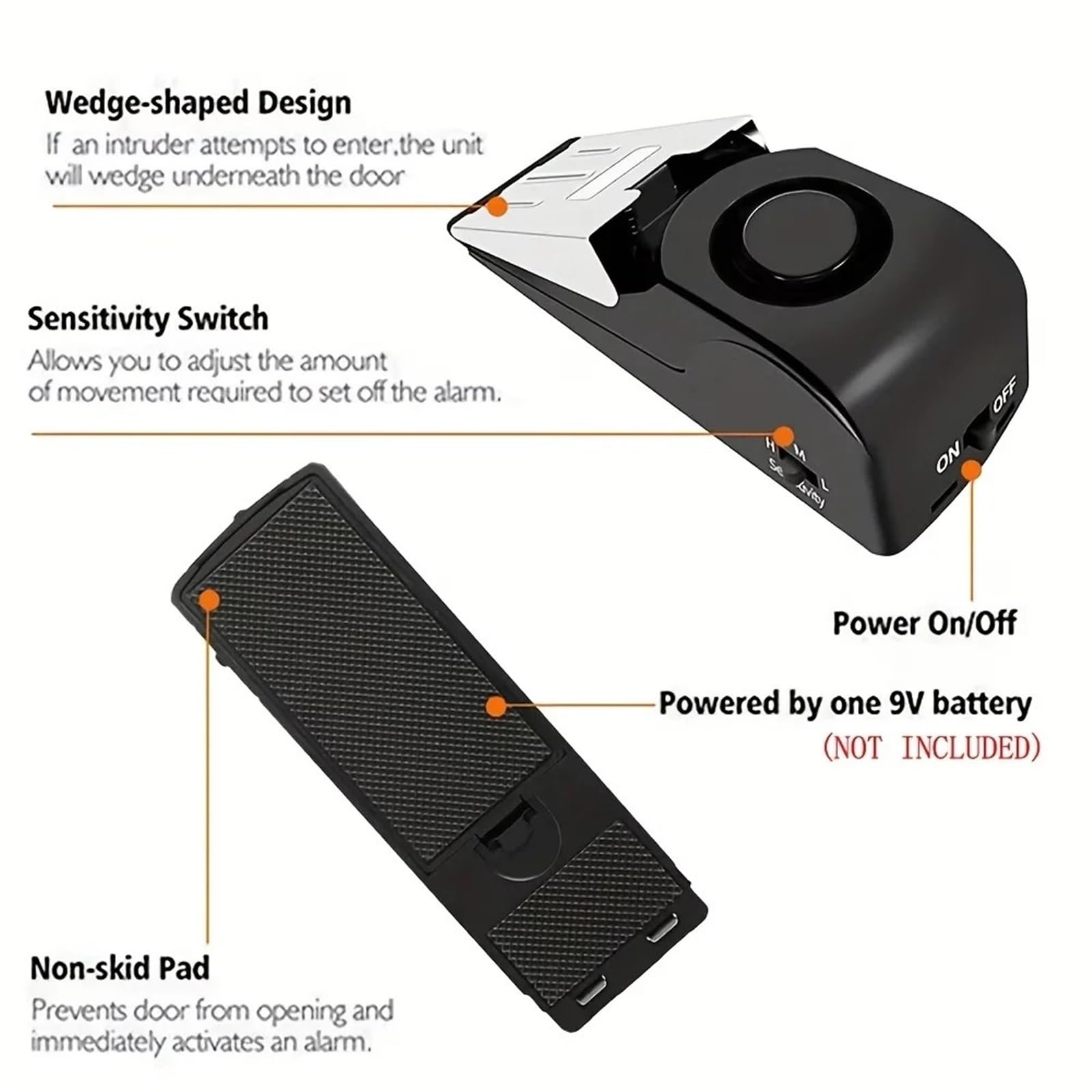 Tope Para Puerta Con Alarma Bloqueador de puerta cuña Alarma parada seguridad(1Pc Without Battery)