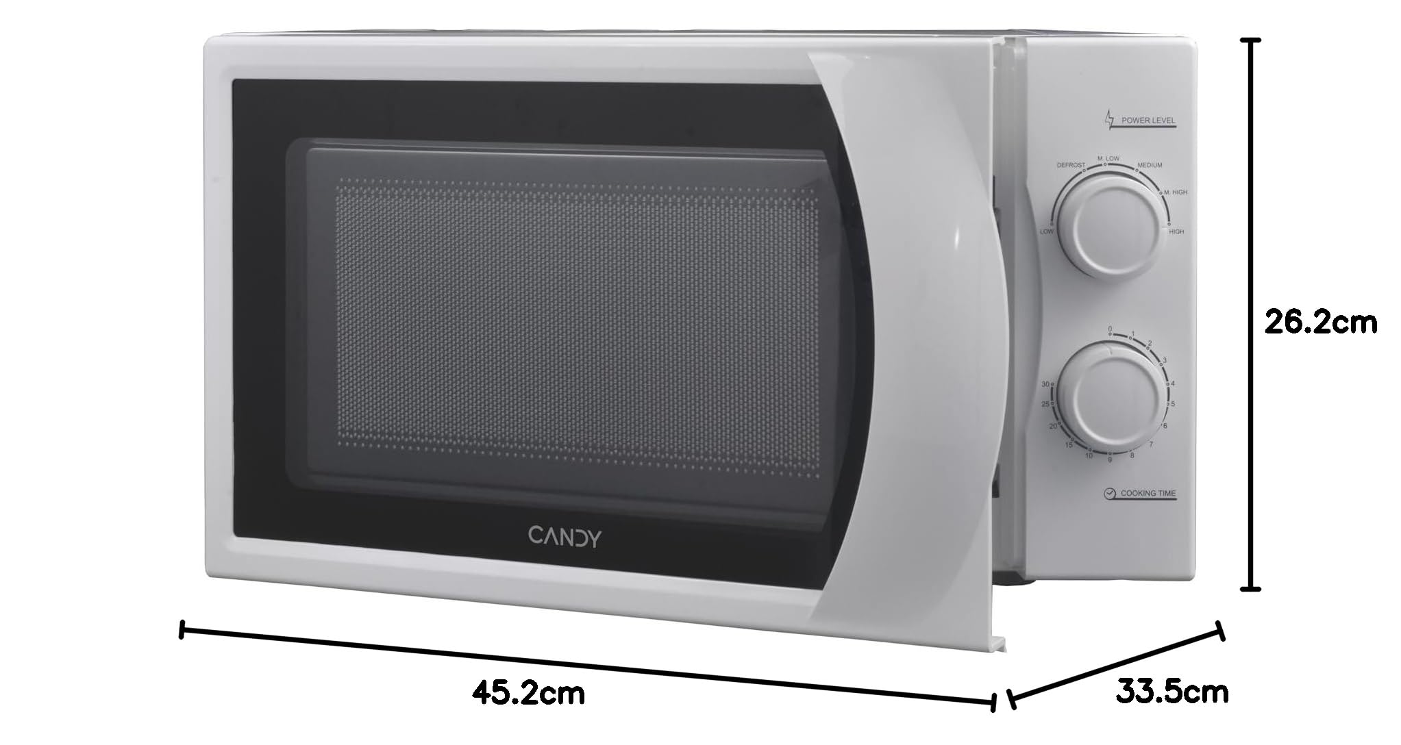 Candy Idea Forno a Microonde 20 Litri, 700W, 6 Livelli di Potenza, Programma Defrost, Timer e Segnale Acustico di Fine Cottura, Libera Installazione, 45,2 x 33,5 x 26,2 cm, Bianco - CMW2070M