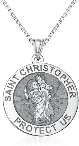 PicturesOnGold.com Medalla redonda religiosa de San Cristóbal y medalla con grabado en plata de ley, oro de 10 quilates o 14 quilates