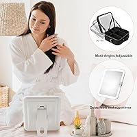 Vista 5 de Mocado Bolsa de maquillaje de viaje con espejo iluminado LED, organizador de maquillaje de viaje, estuche de maquillaje con ajuste iluminado de 3