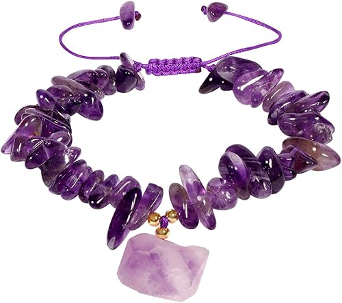 Jewever Chip Reiki - Pulsera de cristal de cuarzo rosa con amatista cruda para mujer, cristales curativos y piedras preciosas para yoga, meditación