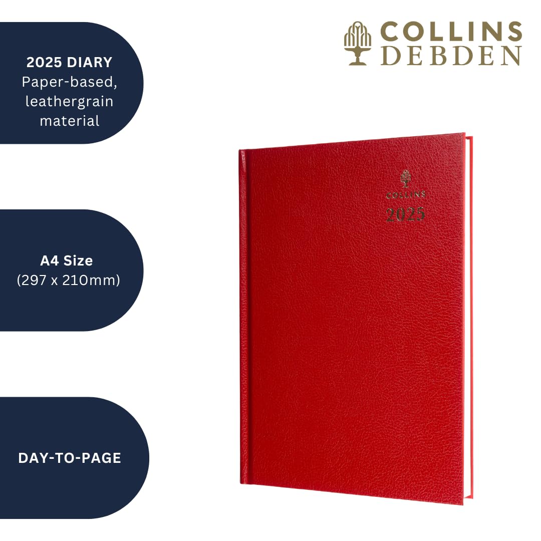 Collins Standard Desk 2025 Diary For Professionals - A4 Day To A Page Business Diary - Red - (44.15-25) - Premium Business Planner With Hardback