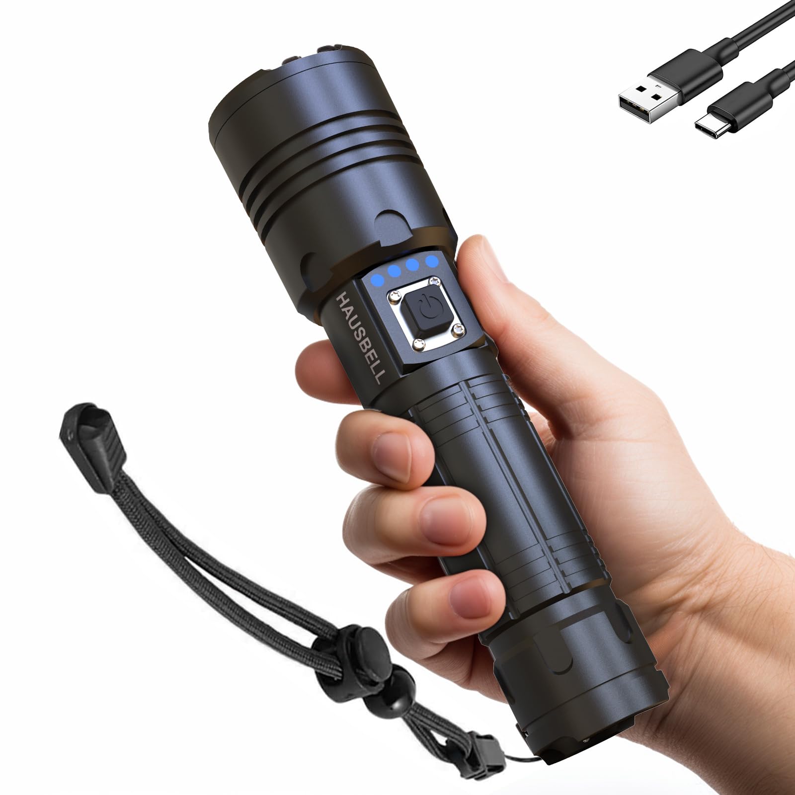 Bell⋈ *。 HAUSBELL Rechargeable Handheld Flashlights, 100000 High