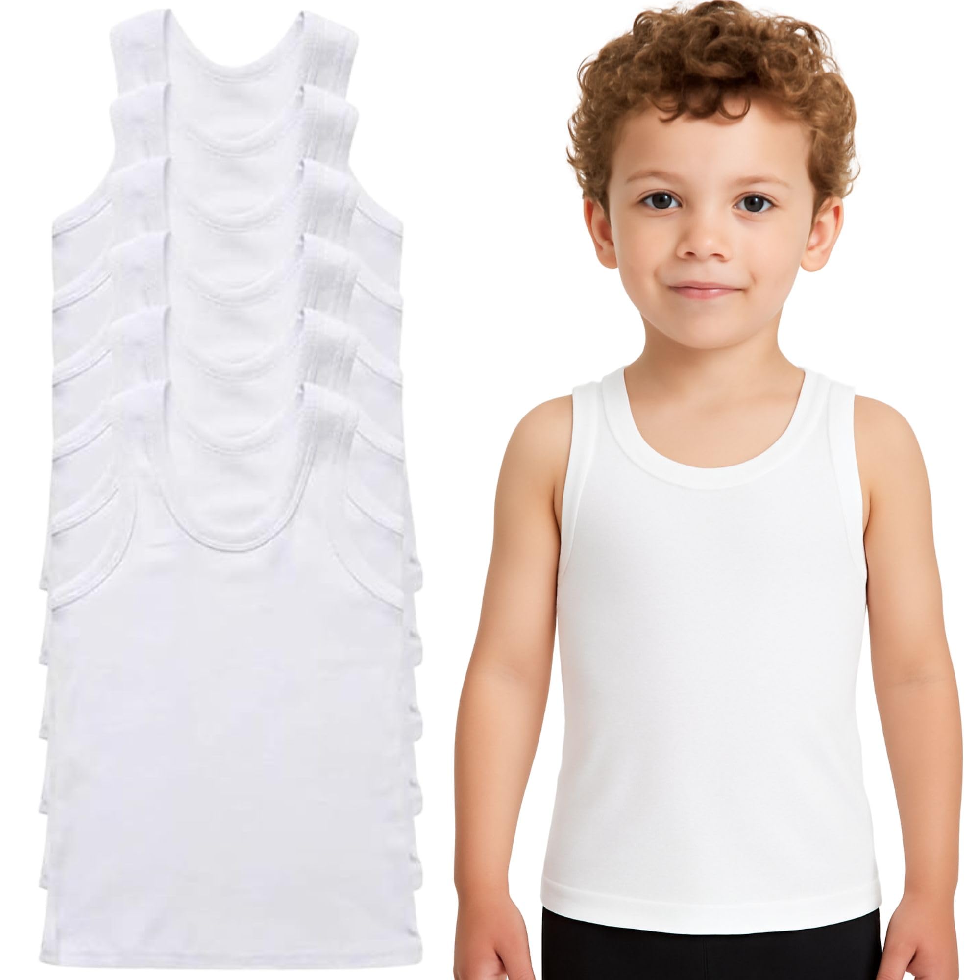 Panzy Boys White Kids Vests Girls Cotton Vest Plain White Top Back To School Childrens Underwear, Pack Of 6 (6-8 Years, )
