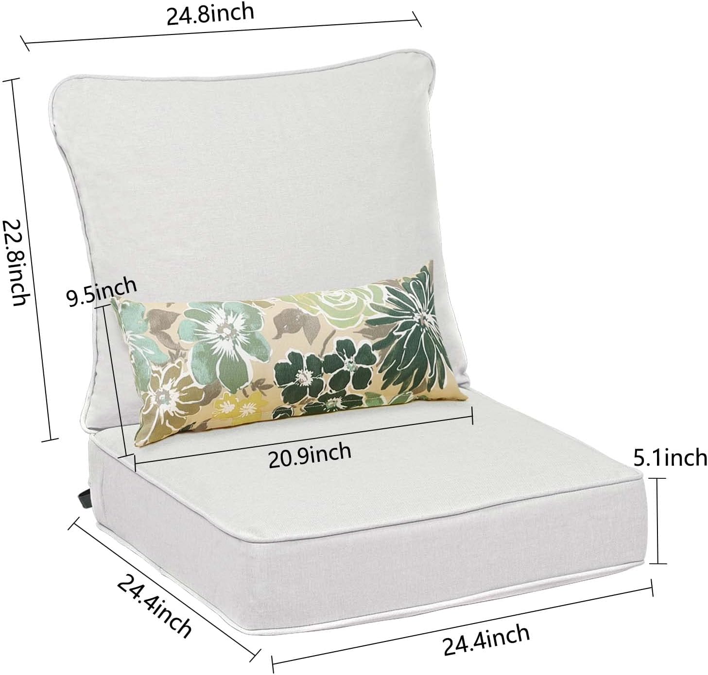 Linen Silver Olefin Outdoor Deep Seat Chair Cushion Set with Lumbar Pillows