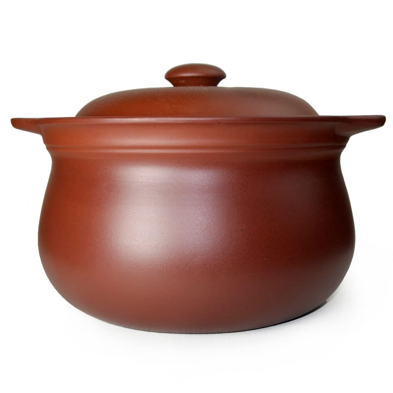 Olla de barro de 3 l con tapa para sopa, guisada a fuego lento, sin esmaltar, apta para microondas y horno.