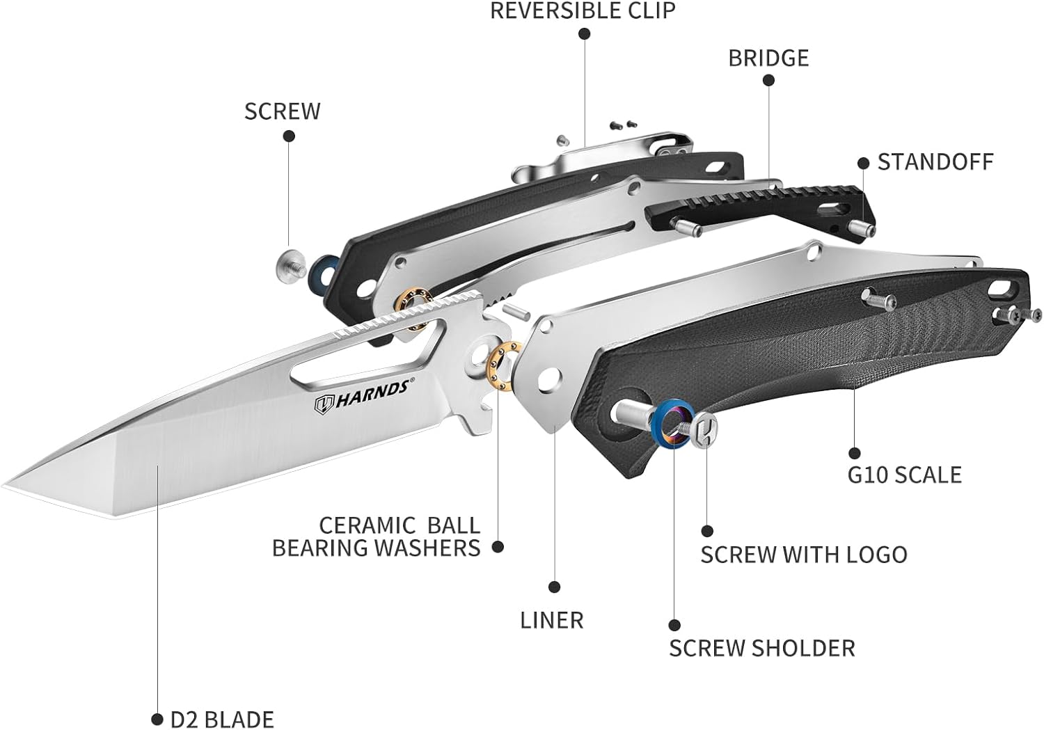 Harnds Pocket Knife, 3.66'' D2 Steel Blade Folding Knife, Tanto Blade EDC with Pocket Clip for Men, G10 Handle, Outdoor Survival Camping Knives - Alcor