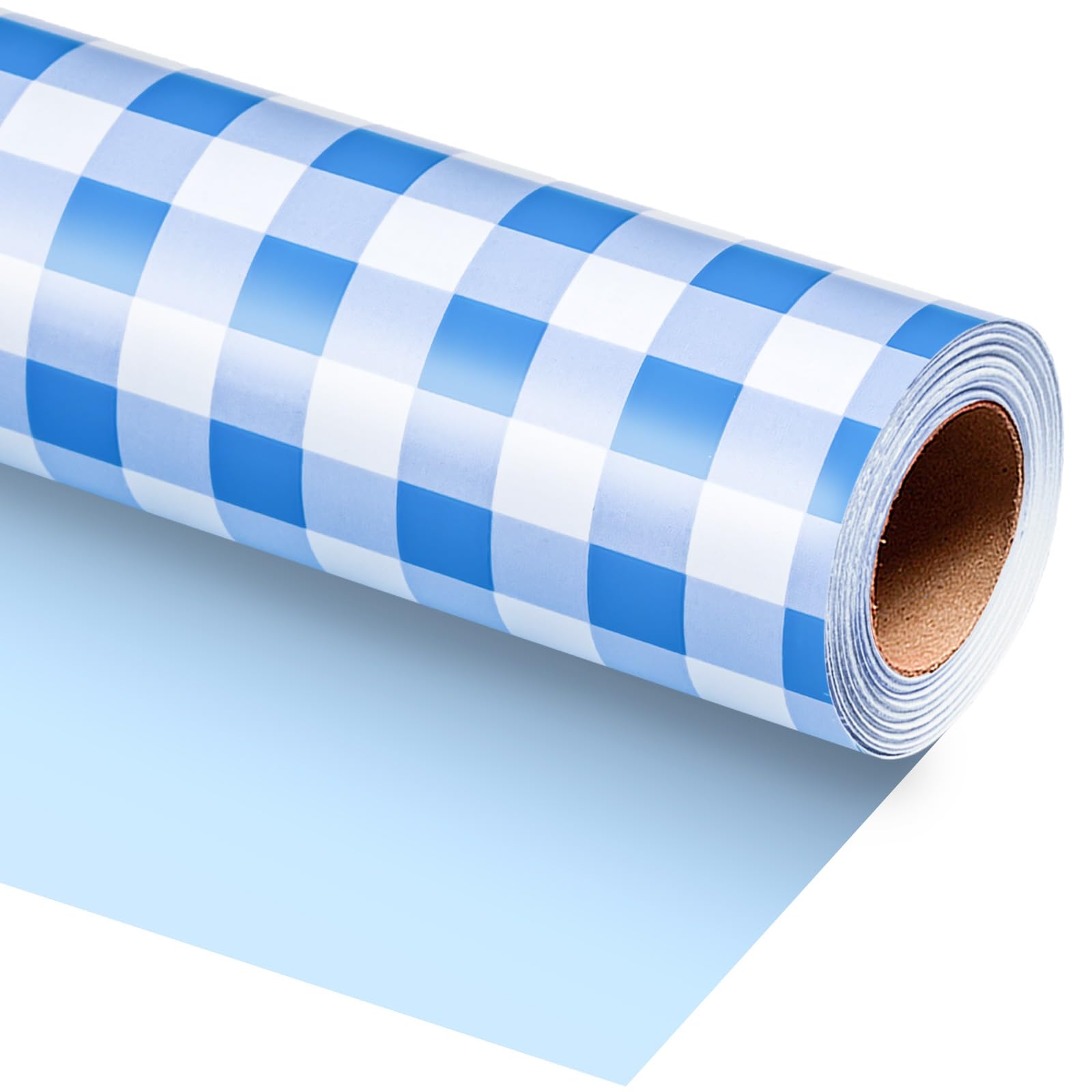 Burymento Blue Checkerboard Wrapping Paper, Reversibe Bue Gift Wrap for Birthday, Baby Shower, Valentines, Mothers day, Graduation, Wedding, Fathers day, Christmas (17in x 32.8ft)
