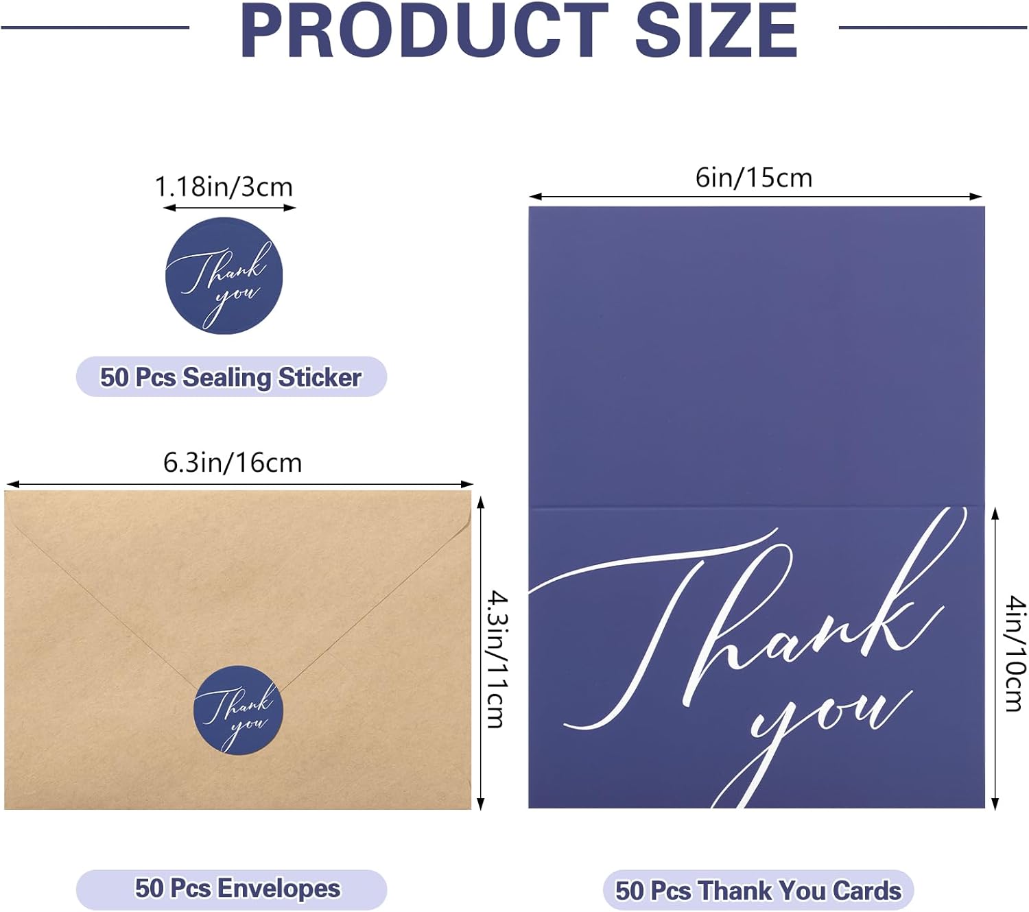 50 Pack Thank You Cards with Envelopes, 4x6 Inch Thank You Cards Bulk Blank Notes Card with Envelopes & Stickers for Wedding, Baby Shower, Birthday, Graduation, Easter, Mother's Day, Teacher's Day - Image 2