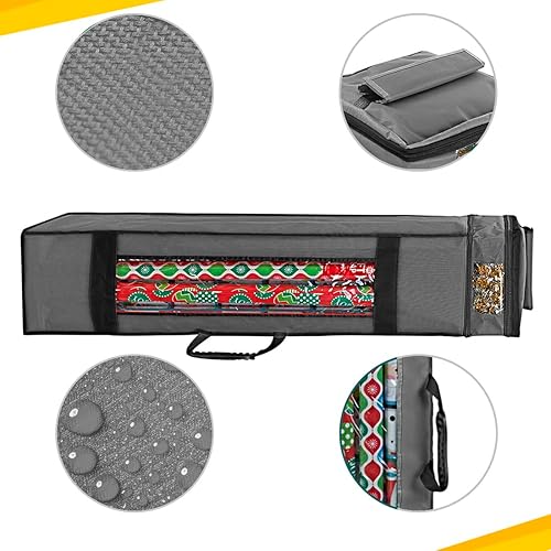 Miniatura 5 de ProPik Bolsa de almacenamiento de papel de regalo con bolsillo y asas, incluye lazo para colgar, material resistente con ventana transparente de 47